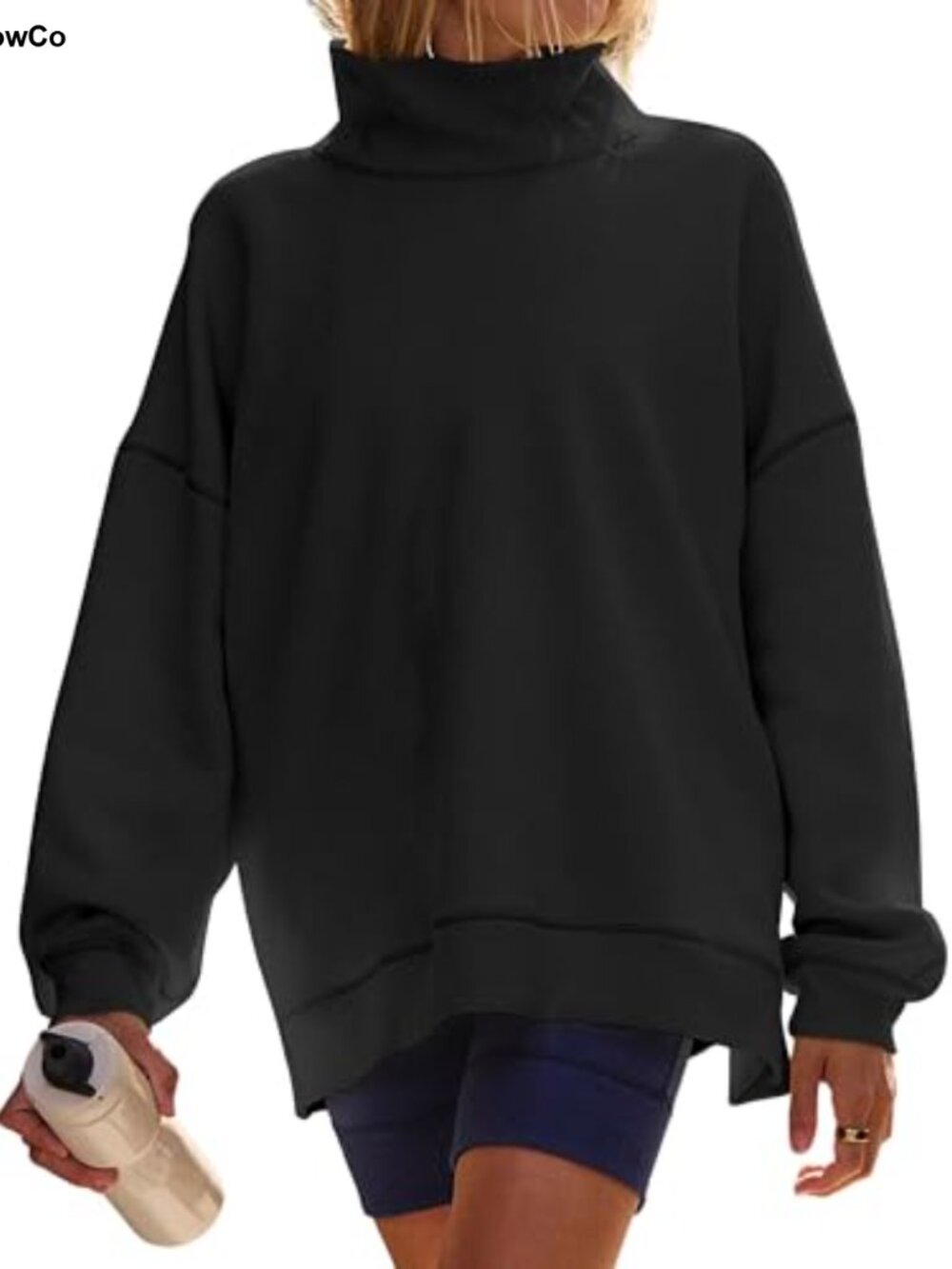 Oversized Mock Neck Sweatshirt Fleece Lined Long Sleeve Pullover
